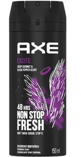 AXE Excite Deodorant Body Spray for Men – Crisp Coconut & Black Pepper – 150ml Can | 48H Freshness & Odor Protection (Pack of 6)