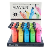Maven Alpha+ Neon Torch Lighters – Refillable Jet Flame – 15ct Wholesale Display