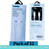 THUNDER BAY 36W Type-C to Lightning Fast Charging Data Cable – 2m (6ft) Quick Charge iPhone Cable | Pack of 12 | Item No. E-CA90148