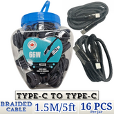 THUNDER BAY Type-C to Type-C Braided Fast Charging Cable – 1.5m (5ft), Heavy-Duty 5A Quick Charge Data Cable (16-Packs)