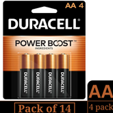 Duracell Coppertop AA Alkaline Batteries – 4-Count per Pack (14 Packs) | Long-Lasting Double A Batteries for Household and Office Devices