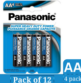 Panasonic Super Heavy Duty AA Carbon Zinc Batteries – 4-Count per Pack, (12 Packs)