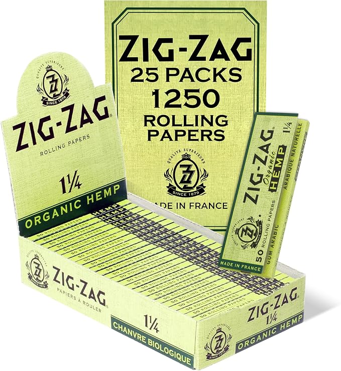 Zig-Zag Organic Hemp 1¼ Rolling Papers  25 booklets per display box • 50 rolling papers per booklet
