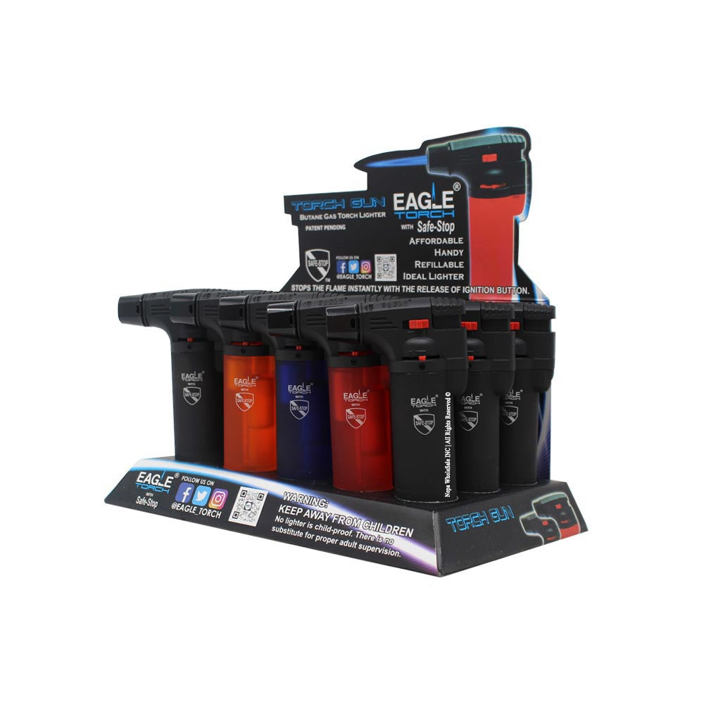 Eagle Torch PT101U Medium Transparent Torch Gun – Refillable Butane Lighters – 15ct Wholesale Display Box
