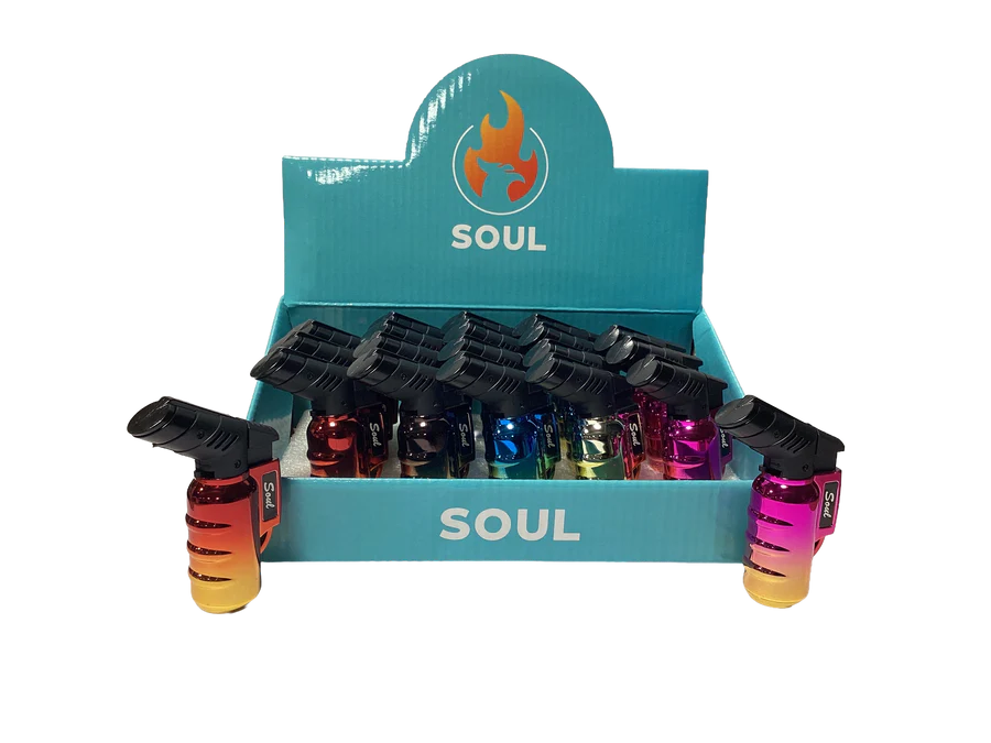 Soul Lighters Premium Gradient Mini Torch Lighter with Ribbed Ergonomic Grip (Display of 15)