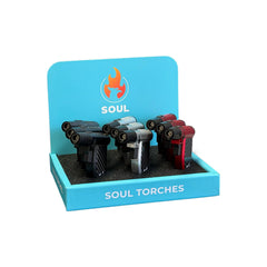 Soul Lighters Premium Triple Jet Flame Carbon Fiber Finish Torch Lighter (Display of 9)