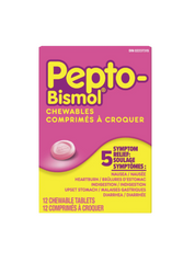 Pepto-Bismol Chewable Tablets – 12 Count (Pack of 6) – Fast 5 Symptom Digestive Relief