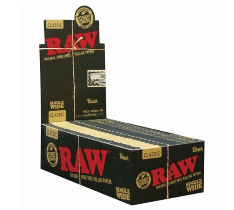 Raw Classic Natural Unrefined Rolling Papers - Single Wide - Black - Pack Of 50