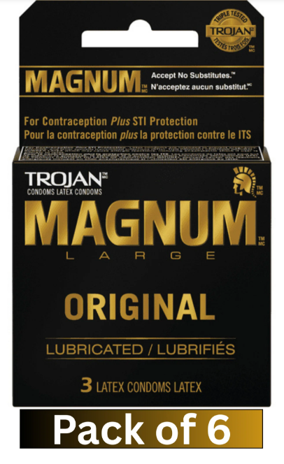 Trojan Magnum Large Original Lubricated Latex Condoms – 3 Condoms per Pack Pack of 6
