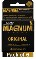 Trojan Magnum Large Original Lubricated Latex Condoms – 3 Condoms per Pack Pack of 6