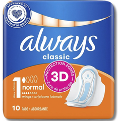 Always Classic 3D Protection Normal Pads with Wings – Size 1 | 10 Pads per Pack (Pack of 16)