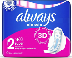 Always Classic 3D Protection Super Pads – Size 2 | 9 Pads per Pack (Pack of 16)