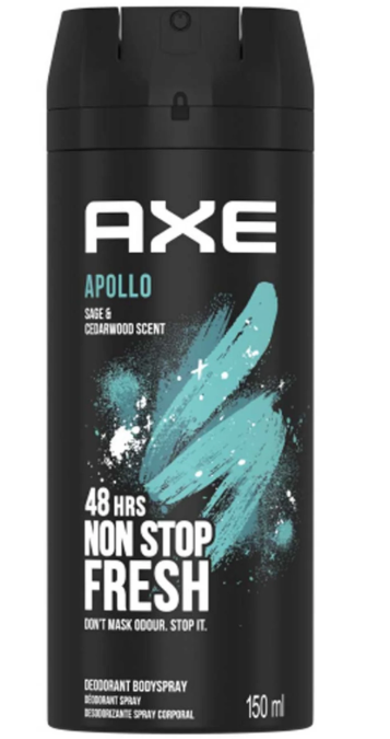 AXE Apollo Sage & Cedarwood Deodorant Body Spray for Men – 150ml Can | 48-Hour Freshness & Odor Protection