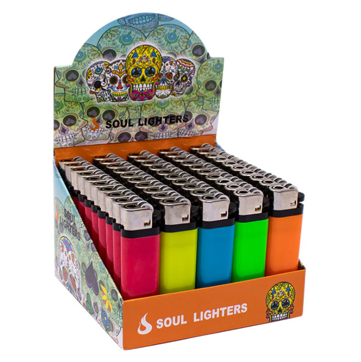 SOUL Neon Disposable Lighters – Flint Wheel, 50-Pack