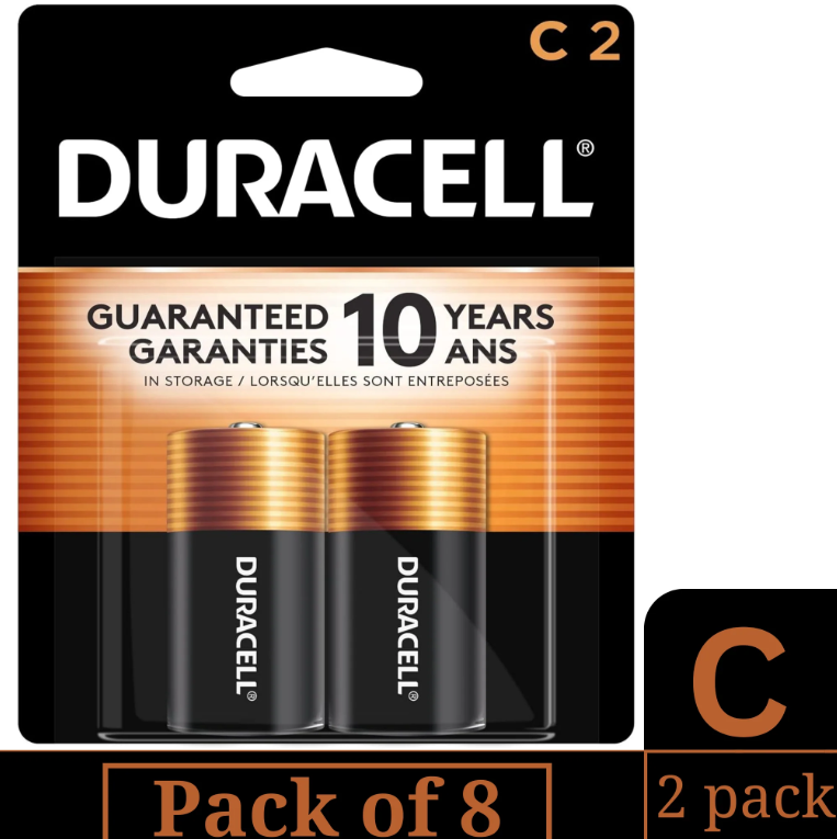 Duracell Coppertop C Alkaline Batteries – 2-Count per Pack (8 Packs) | Long-Lasting Power
