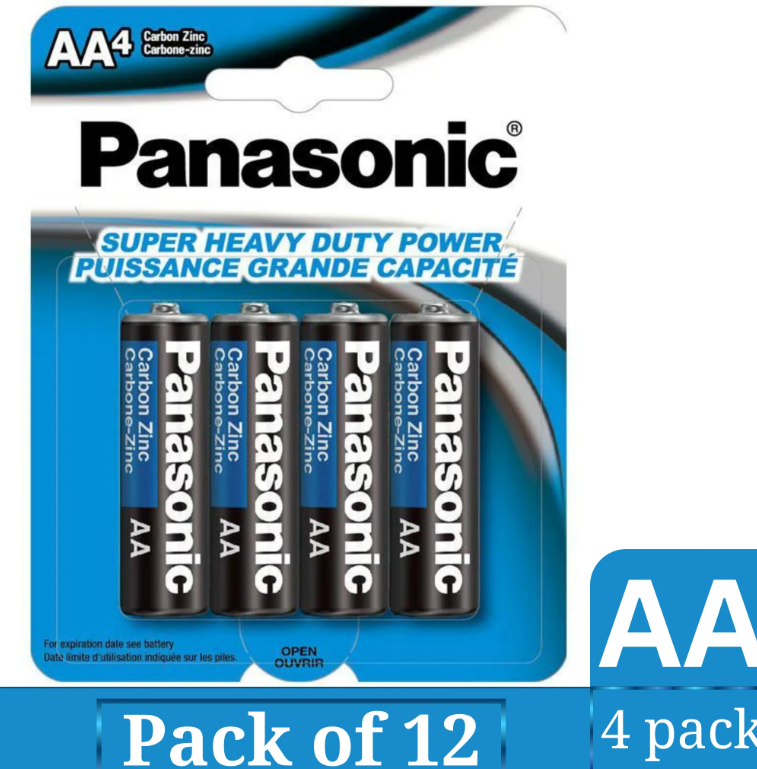 Panasonic Super Heavy Duty AA Carbon Zinc Batteries – 4-Count per Pack, (12 Packs)