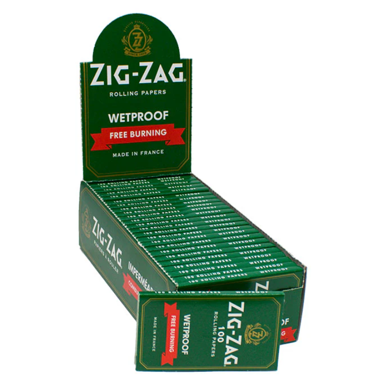 Zig-Zag Green Wetproof Free-Burning Rolling Papers – Single Wide | 25 Packs per Carton (100 Leaves Each)