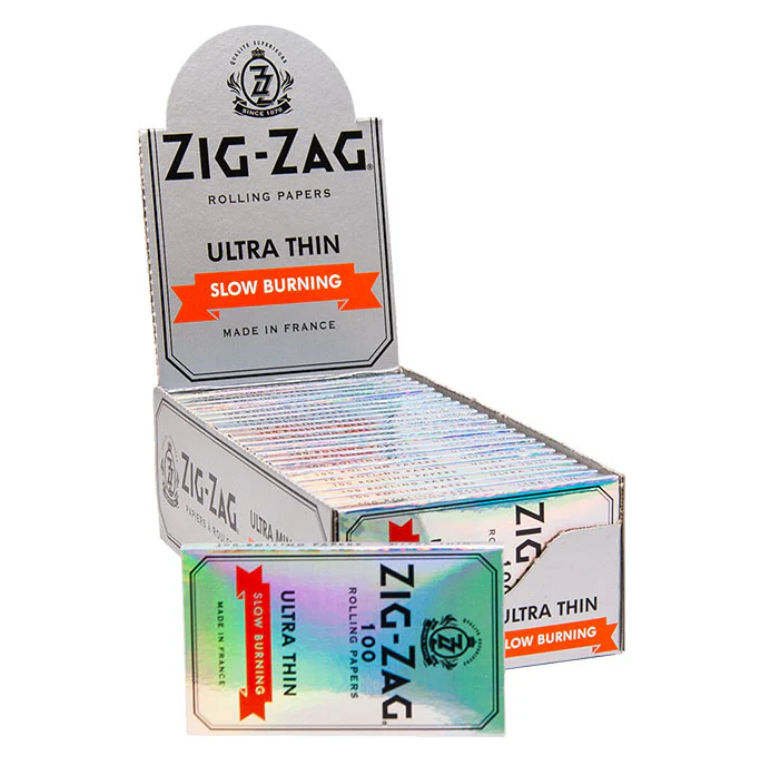 Zig-Zag Silver Ultra Thin Slow Burning Rolling Papers – Single Wide | Carton of 25 Packs (100 Leaves per Pack)