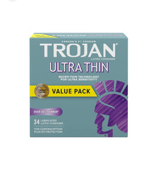 Latex Condoms Ultra Thin (Over 25% Thinner) 34 Lubricated Value Pack