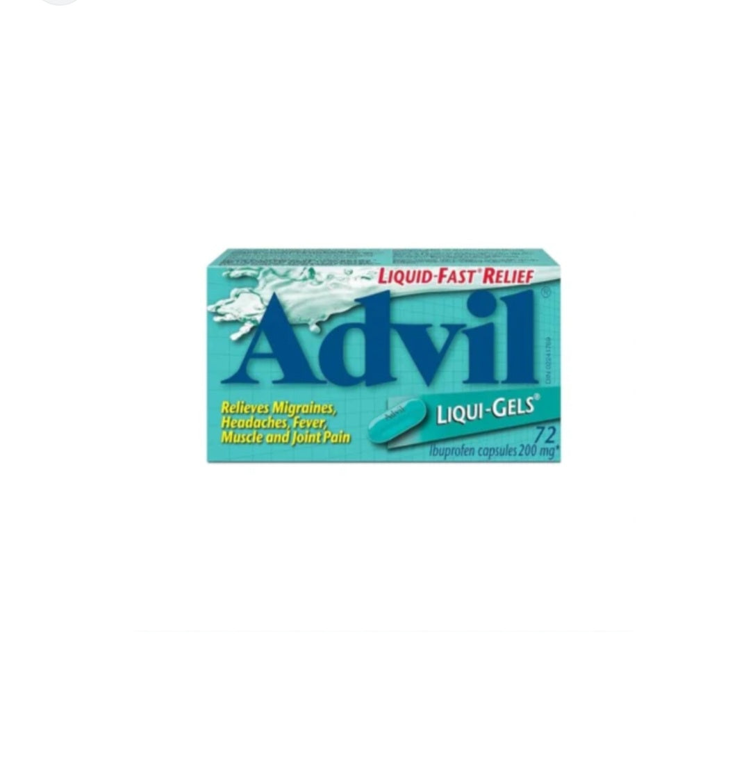 Advil Liqui-gels ( Relieves Migraines, Headaches, Fever, Muscles And Joint Pain) 200mg (72 tablets)