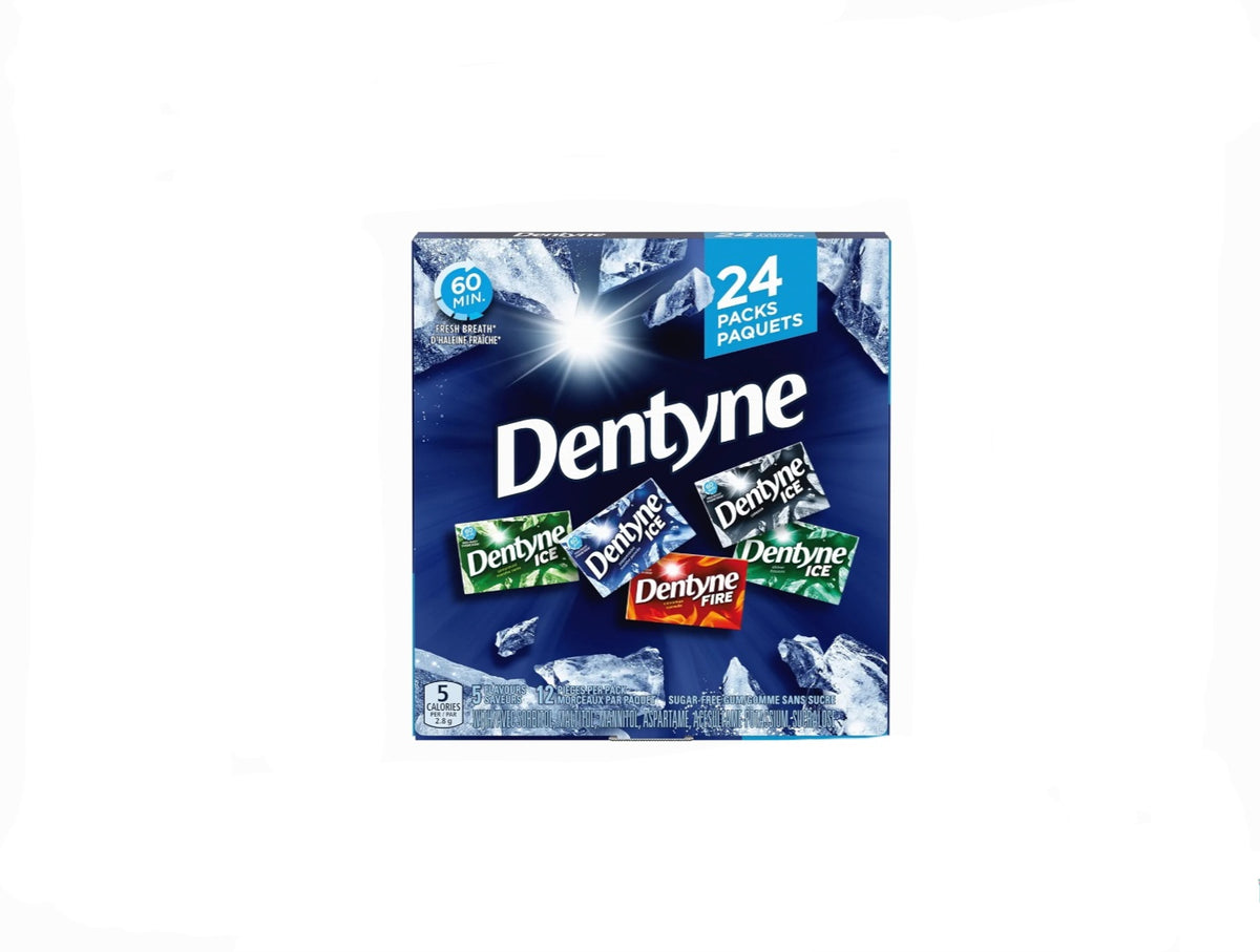 Dentyne Sugar Free Chewing Gum Assorted Variety (Cinnamon, Peppermint, Shiver Frissons, Intense, Spearmint) Fresh Breath Each 22gm (Pack Of 24)