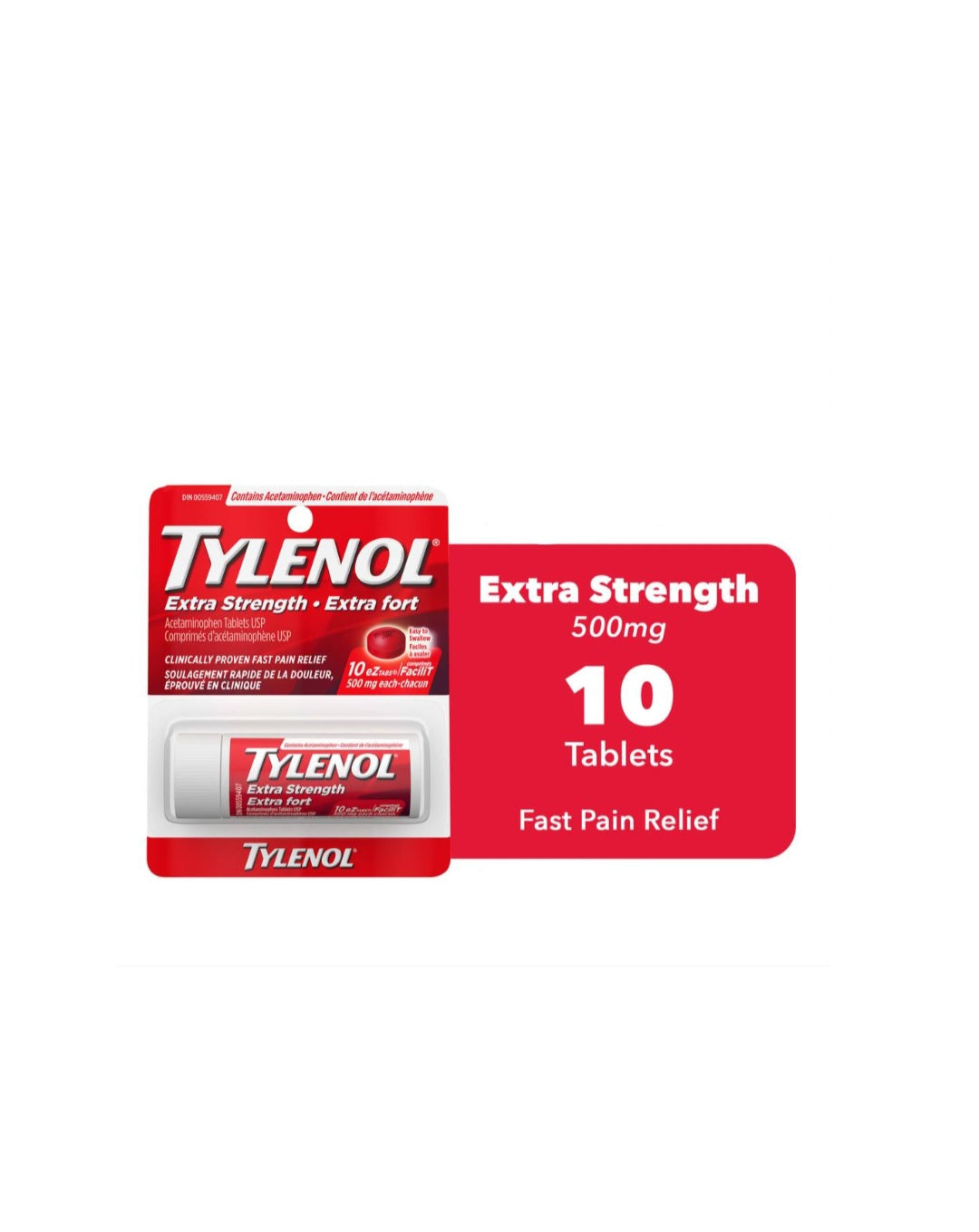 Tylenol Extra Strenght Acetaminophen 500mg 10Tablets Pack of 12