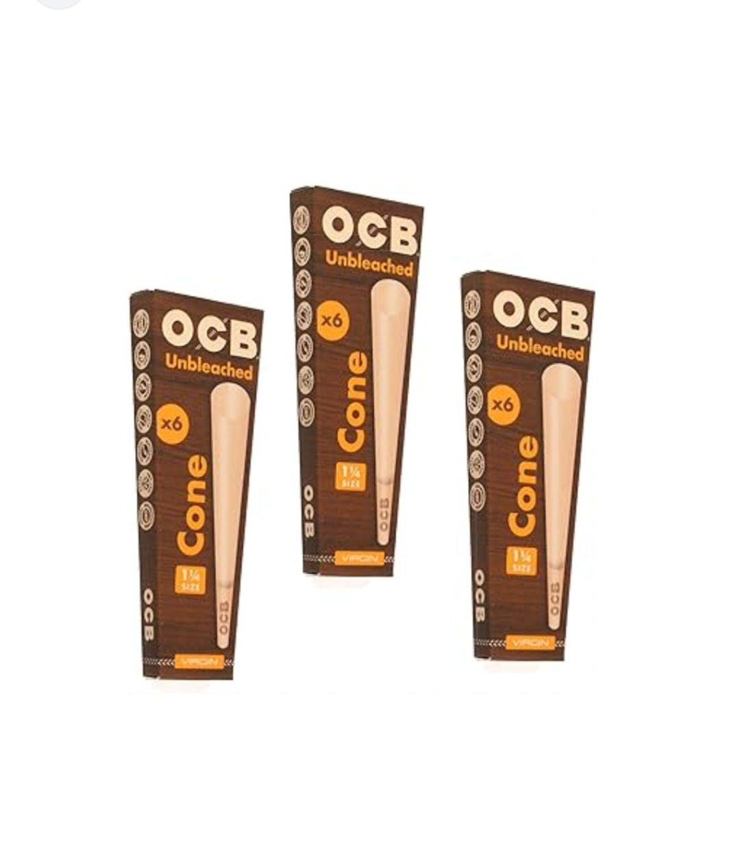 OCB 1 1/4 Unbleached Cones 6 Per Pack Box