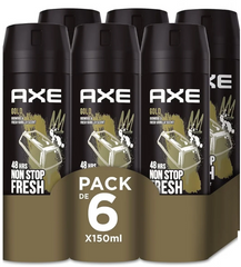 AXE Gold Deodorant Body Spray for Men – Oud Wood & Fresh Vanilla – 150ml Can | 48H Freshness & Odor Protection (Pack of 6)