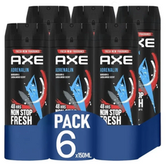 AXE Adrenalin Deodorant Body Spray for Men – Mandarin & Sandalwood Scent – 150ml Can | 48H Freshness & Odor Protection (Pack of 6)