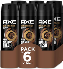 AXE Dark Temptation Deodorant Body Spray for Men – Dark Chocolate Scent – 150ml Can | 48H Freshness & Odor Protection (Pack of 6)