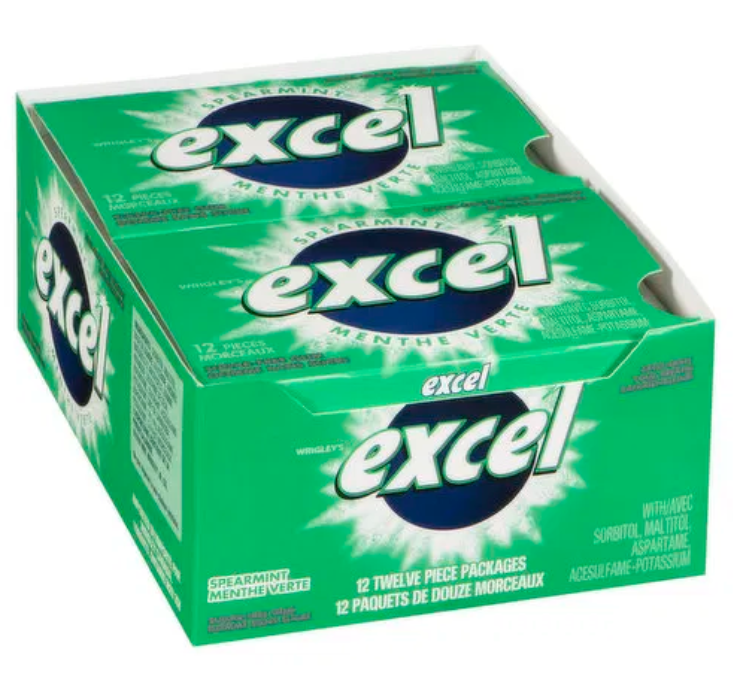 Excel Spearmint Sugar-Free Gum – 12 Packs (12 Pieces Each)