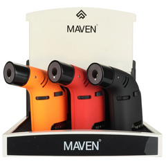 Maven Tusk Torch – Display of 6 Pocket Lighters – Butane Refillable – Black, Red, Orange