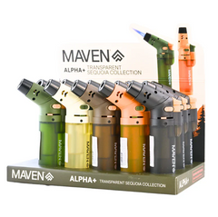 Maven Alpha+ Transparent Sequoia Torch – 8-Point Adjustable Flame | Transparent Refillable | 15ct Display