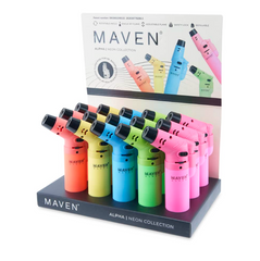 Maven Alpha+ Neon Torch Lighters – Refillable Jet Flame – 15ct Wholesale Display