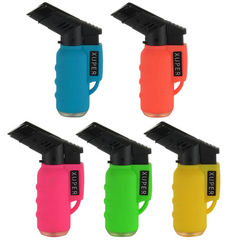 Xuper Neon Refillable Butane Torch Lighters – 20 Count Display – Windproof Flame (Model XU-62N)