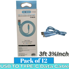 THUNDER BAY USB to Type-C Fast Charging Data Cable – 3.4A Quick Charge, 1m (3ft) Premium Silicone Wire | Pack of 12 | Item No. E-90135