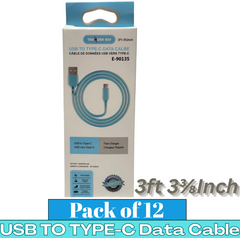 THUNDER BAY USB to Type-C Fast Charging Data Cable – 3.4A Quick Charge, 1m (3ft) Premium Silicone Wire | Pack of 12 | Item No. E-90135
