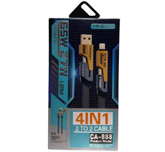 TREQA CA-888 4-In-1 USB to Type-C & Lightning Fast Charging Cable – 1.2m | 65W PD / 27W Lightning Power, Magnetic Zinc Alloy Ports | Pack of 12