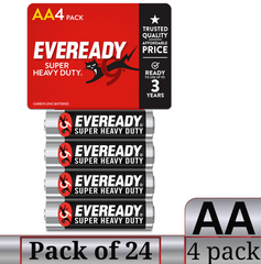 Eveready Super Heavy Duty AA Carbon Zinc Batteries – 4-Count per Pack, (24 Packs)