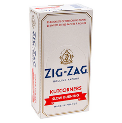 Zig-Zag White Kutcorners Rolling Papers – Single Wide | Natural, Slow-Burning | 25 Packs per Carton (100 Leaves per Pack)