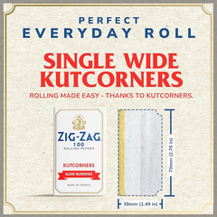 Zig-Zag White Kutcorners Rolling Papers – Single Wide | Natural, Slow-Burning | 25 Packs per Carton (100 Leaves per Pack)
