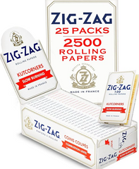 Zig-Zag White Kutcorners Rolling Papers – Single Wide | Natural, Slow-Burning | 25 Packs per Carton (100 Leaves per Pack)