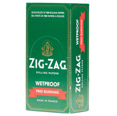 Zig-Zag Green Wetproof Free-Burning Rolling Papers – Single Wide | 25 Packs per Carton (100 Leaves Each)