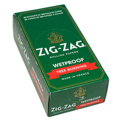 Zig-Zag Green Wetproof Free-Burning Rolling Papers – Single Wide | 25 Packs per Carton (100 Leaves Each)