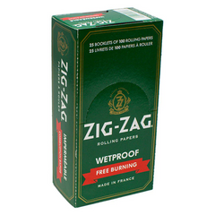 Zig-Zag Green Wetproof Free-Burning Rolling Papers – Single Wide | 25 Packs per Carton (100 Leaves Each)