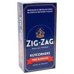 Zig-Zag Blue Kutcorners Free-Burning Single Wide Rolling Papers | Natural, Slow-Burning | 25 Packs per Carton (100 Leaves per Pack)