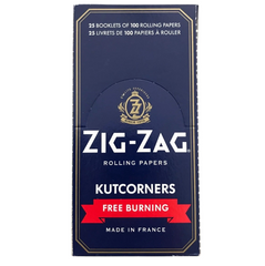 Zig-Zag Blue Kutcorners Free-Burning Single Wide Rolling Papers | Natural, Slow-Burning | 25 Packs per Carton (100 Leaves per Pack)