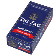Zig-Zag Blue Kutcorners Free-Burning Single Wide Rolling Papers | Natural, Slow-Burning | 25 Packs per Carton (100 Leaves per Pack)