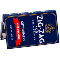 Zig-Zag Blue Kutcorners Free-Burning Single Wide Rolling Papers | Natural, Slow-Burning | 25 Packs per Carton (100 Leaves per Pack)