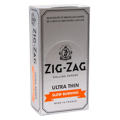 Zig-Zag Silver Ultra Thin Slow Burning Rolling Papers – Single Wide | Carton of 25 Packs (100 Leaves per Pack)